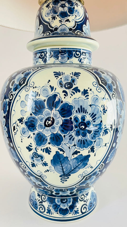 Large Antique Delft Regina Lamp