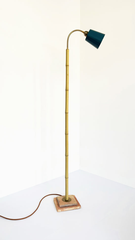 Bamboo and Terracotta Floor Lamp - Blue