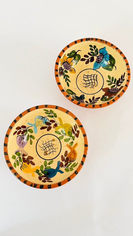 Pair of Antique Mexican Flower Bowls
