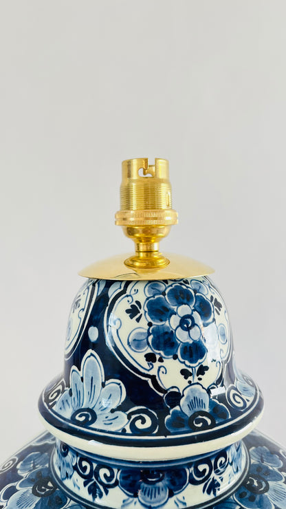 Large Antique Delft Regina Lamp