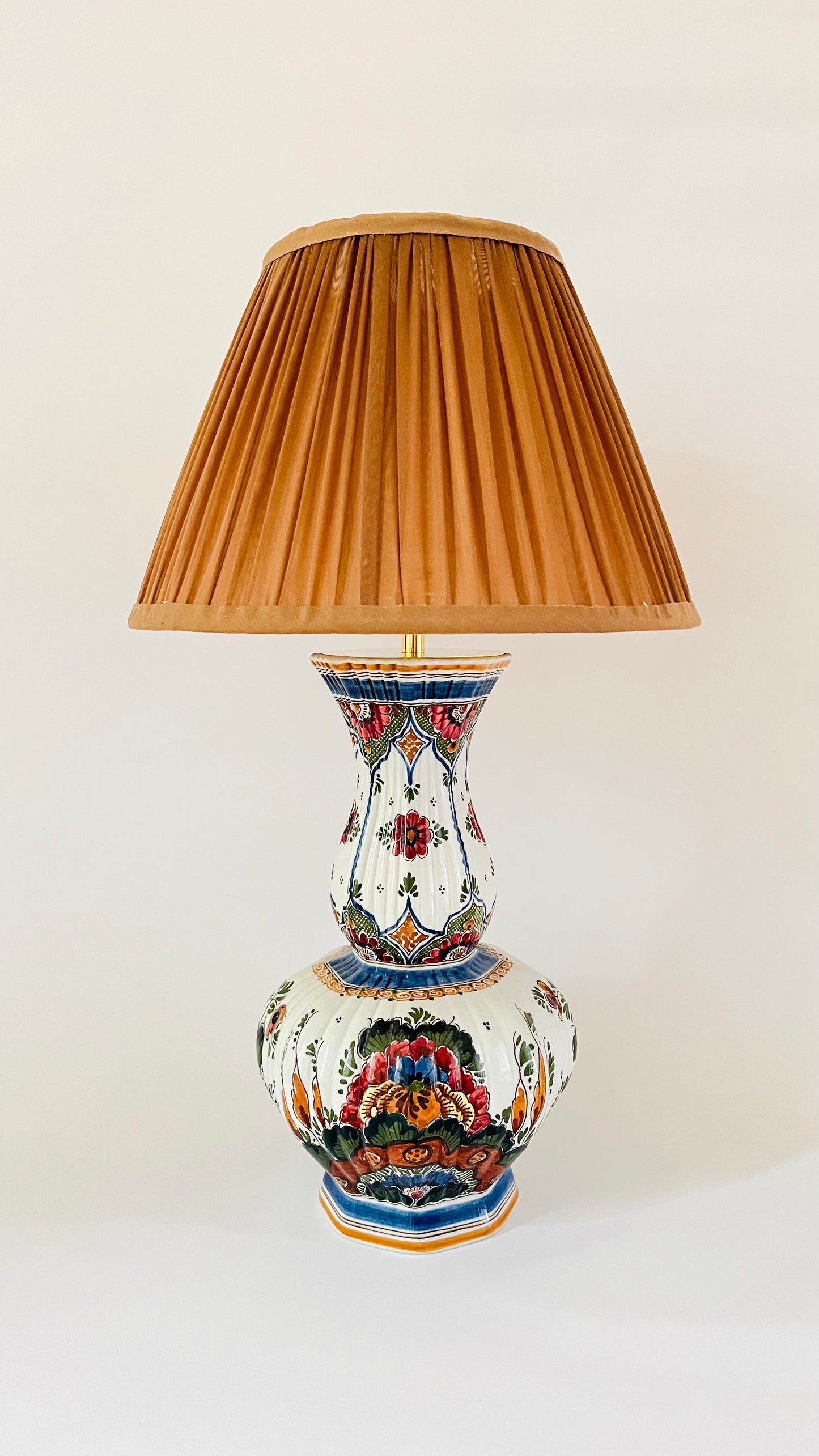 Large Antique Delft Polychrome Lamp