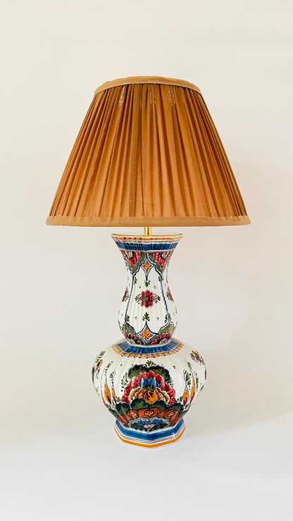Large Antique Delft Polychrome Lamp