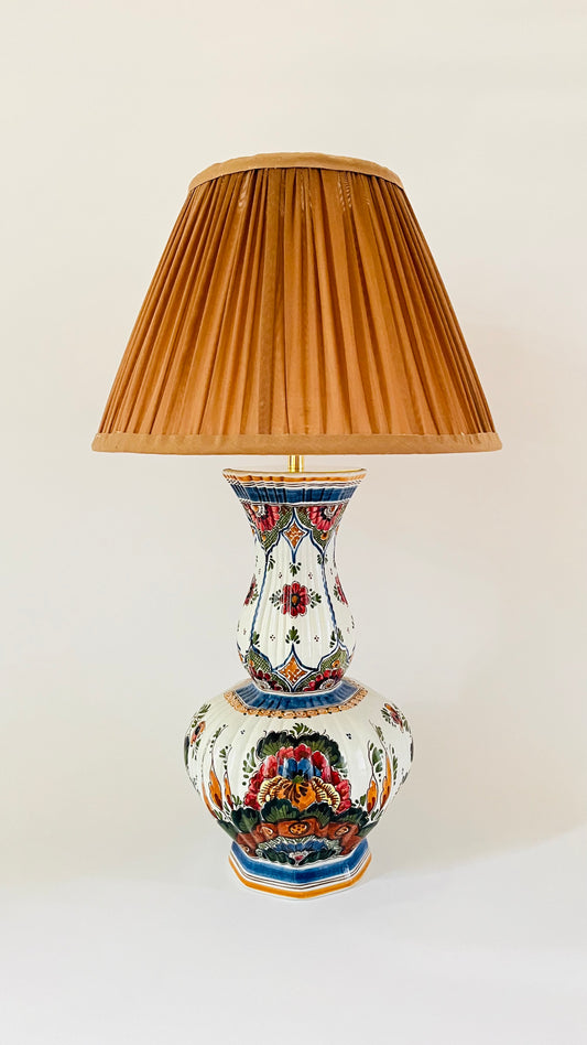 Large Antique Delft Polychrome Lamp