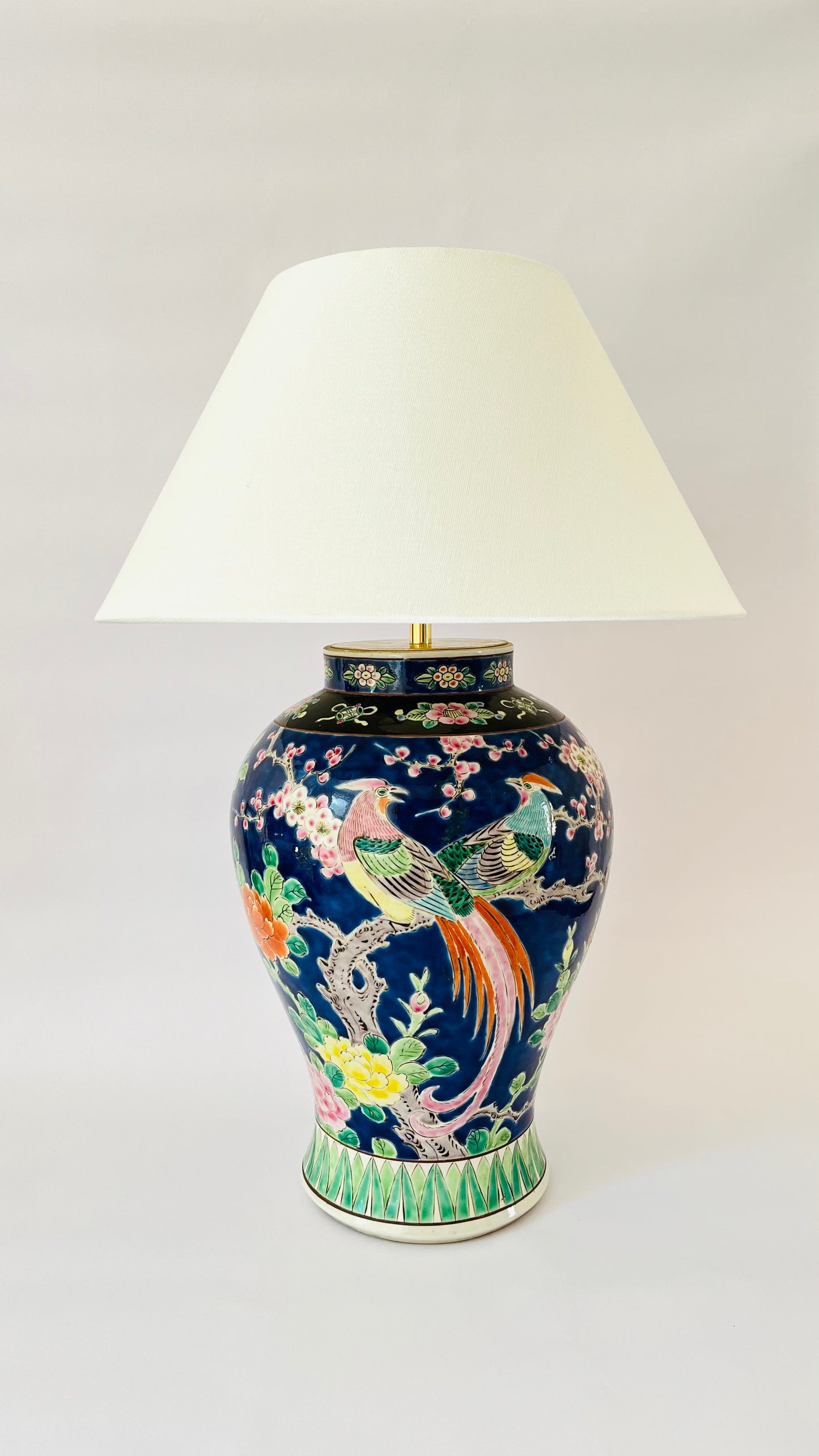 Large Antique Japanese Bird Lamp