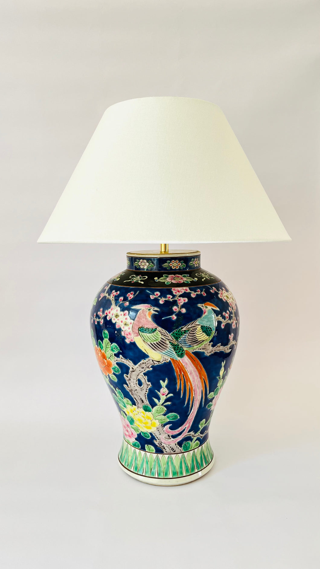 Large Antique Japanese Bird Lamp