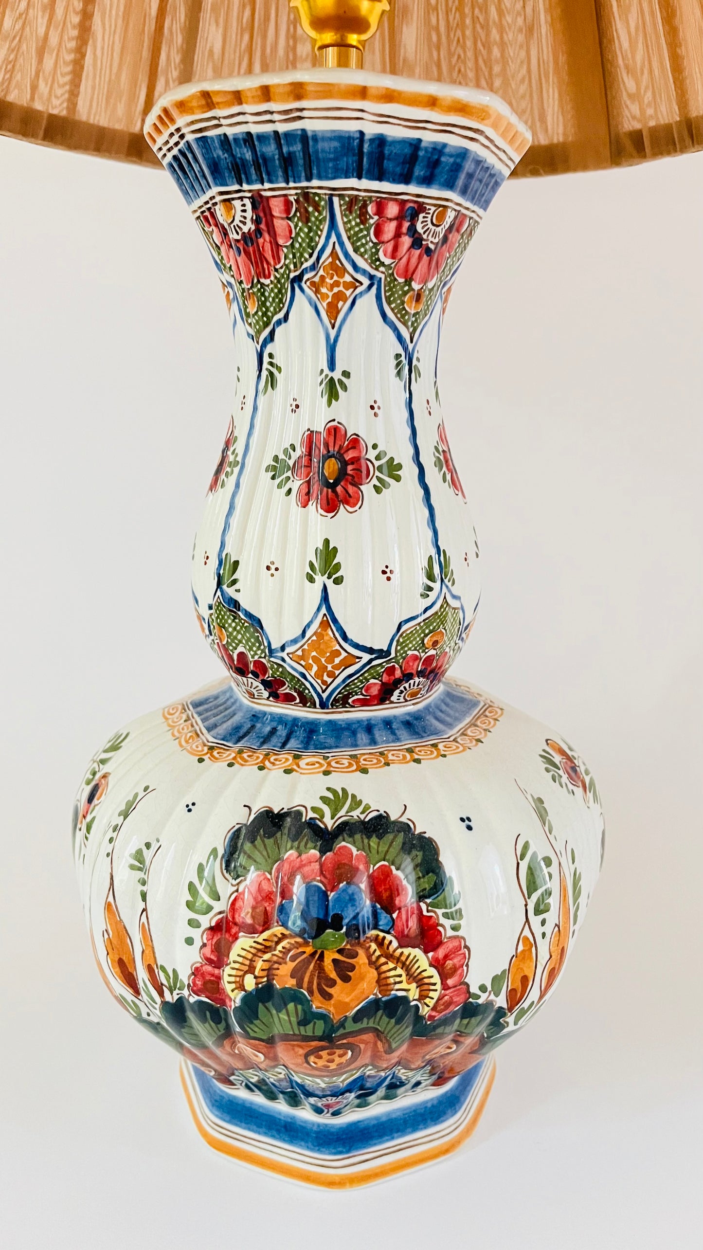 Large Antique Delft Polychrome Lamp