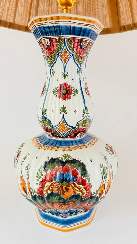 Large Antique Delft Polychrome Lamp