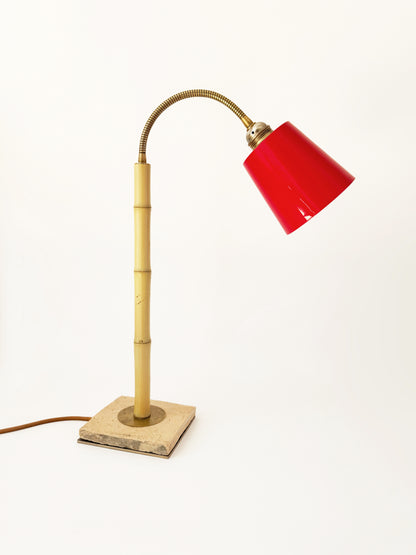 Bamboo and Terracotta Table Lamp - Red